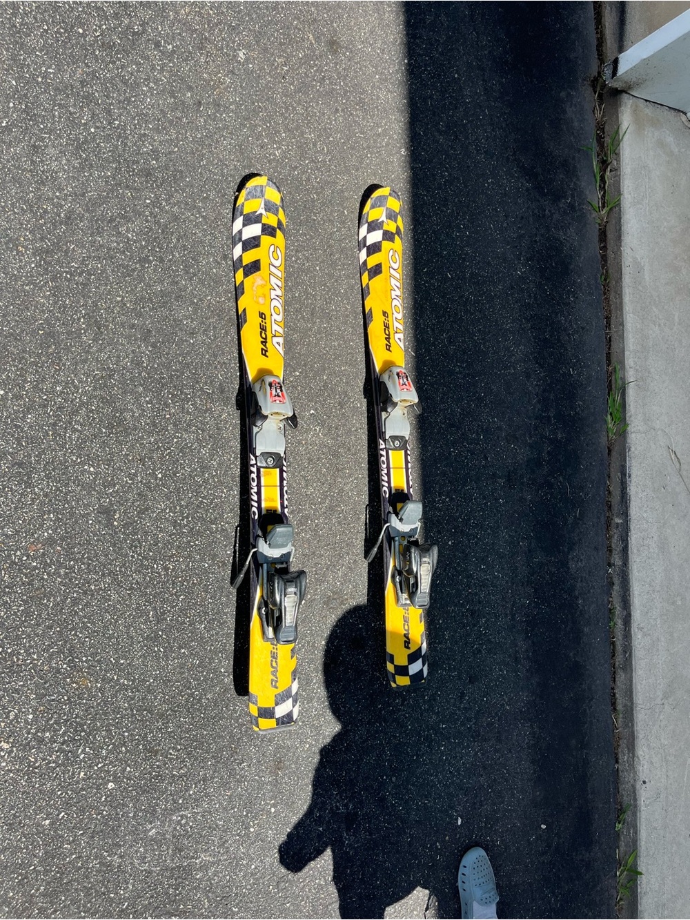 Kids Yellow Race Skis with Black Checkered Accents